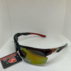 Khan Polarized Mirrored Mens Wrap Semi Rimless Sunglasses